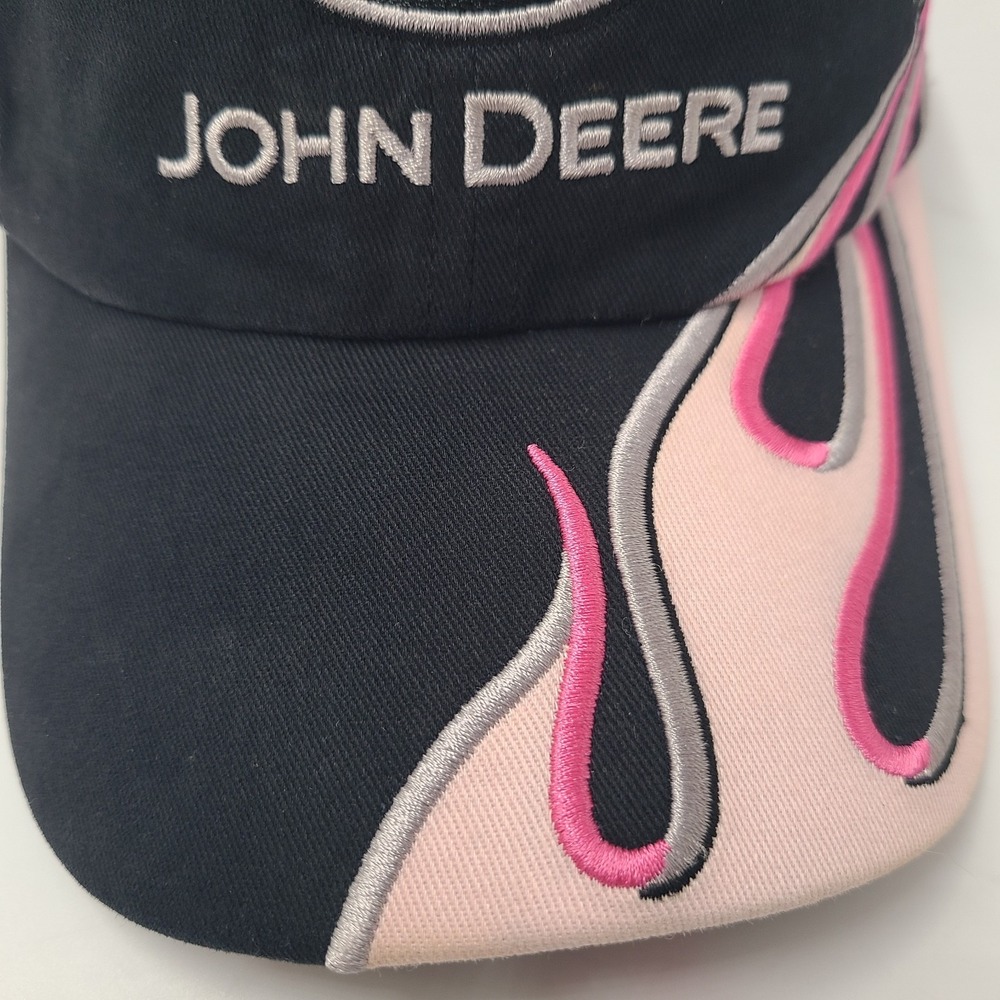 Women John Deere Hat Adjustable Black Pink Flames Cotton Farm Hunt Fish Casual - Picture 3 of 11